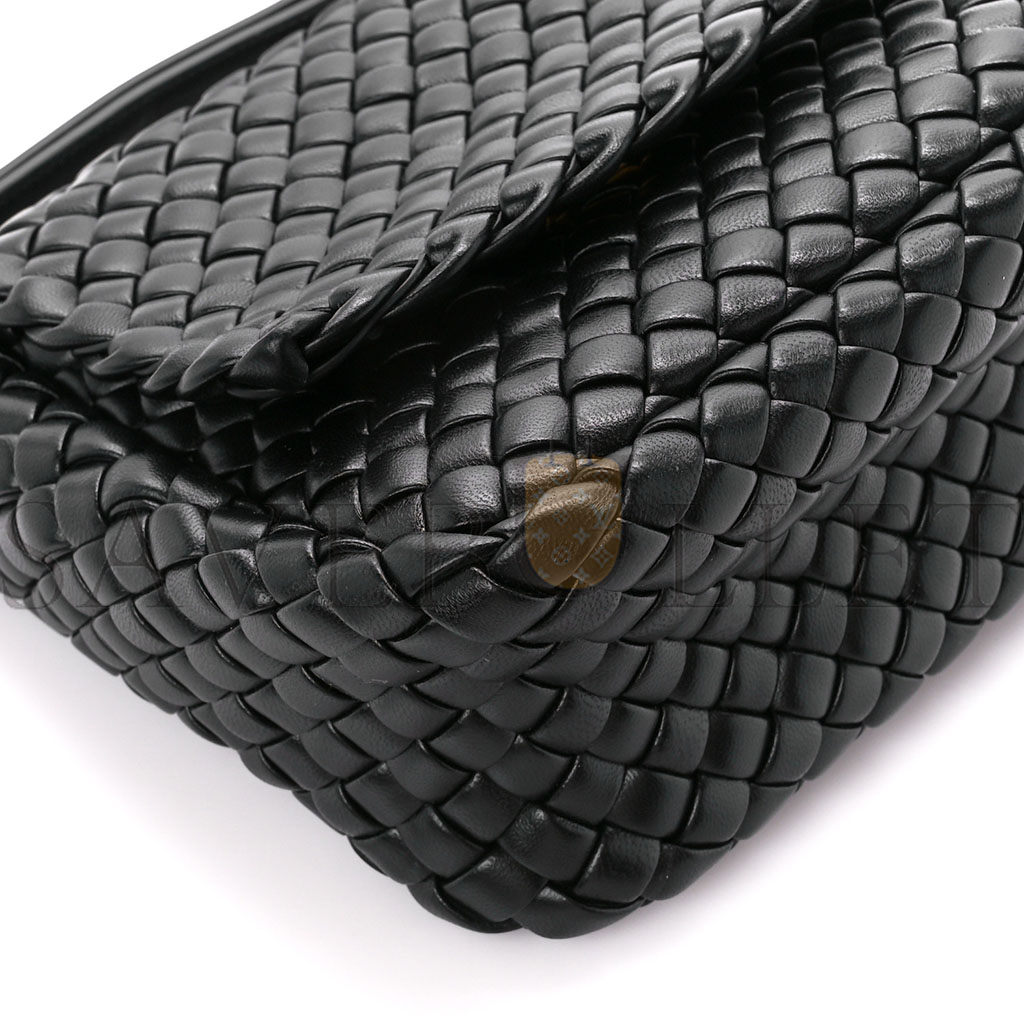 BOTTEGA VENETA NAPPA INTRECCIATO SMALL COBBLE SHOULDER BAG BLACK (27*22*10cm)