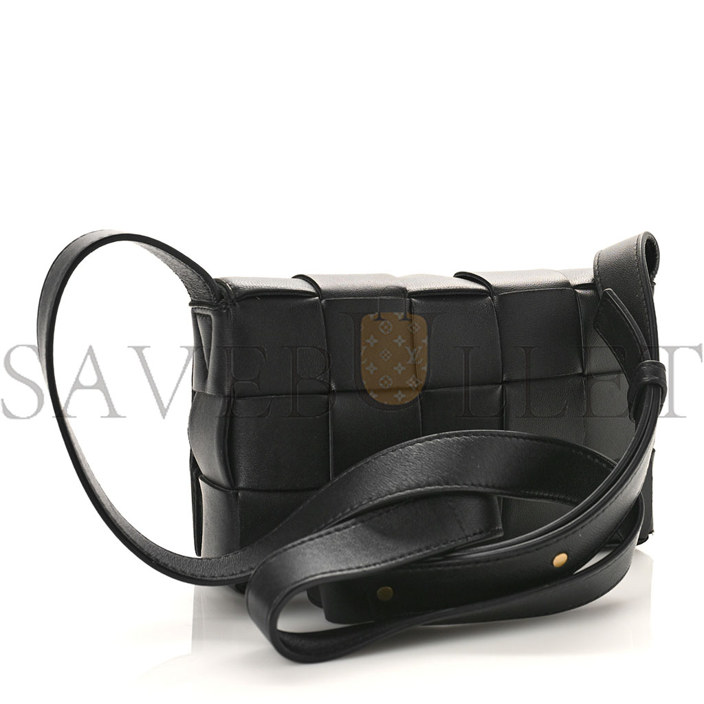 BOTTEGA VENETA LAMBSKIN MAXI INTRECCIO SMALL CASSETTE CROSSBODY BAG BLACK (19*12*4cm)