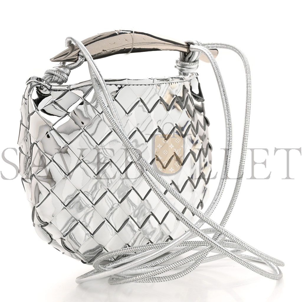 BOTTEGA VENETA MIRROR LAMINATED NAPPA INTRECCIATO MINI SARDINE BAG SILVER (20*14*3cm)