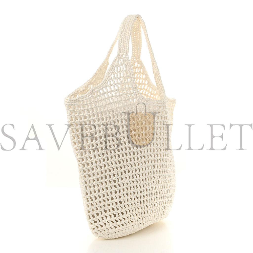 PRADA RAFFIA EMBROIDERED LOGO SHOPPING TOTE BAG BIANCO (42*32*15cm)