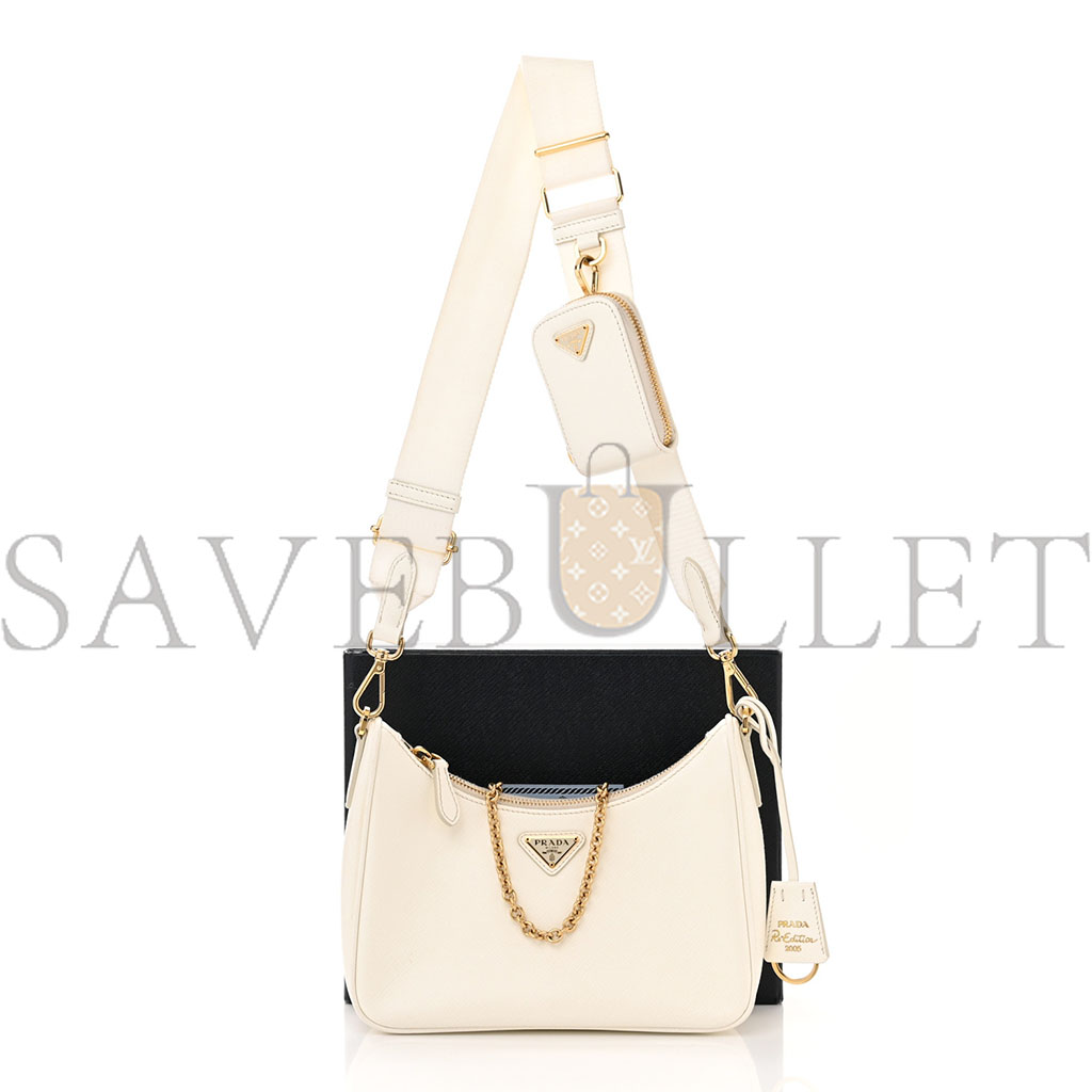 PRADA SAFFIANO RE-EDITION 2005 SHOULDER BAG WHITE (23*17*6cm)