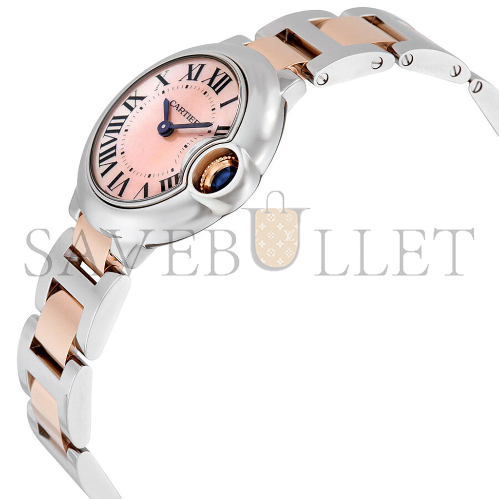 CARTIER BALLON BLEU MOTHER OF PEARL STAINLESS STEEL AND 18KT ROSE GOLD LADIES WATCH W2BB0009