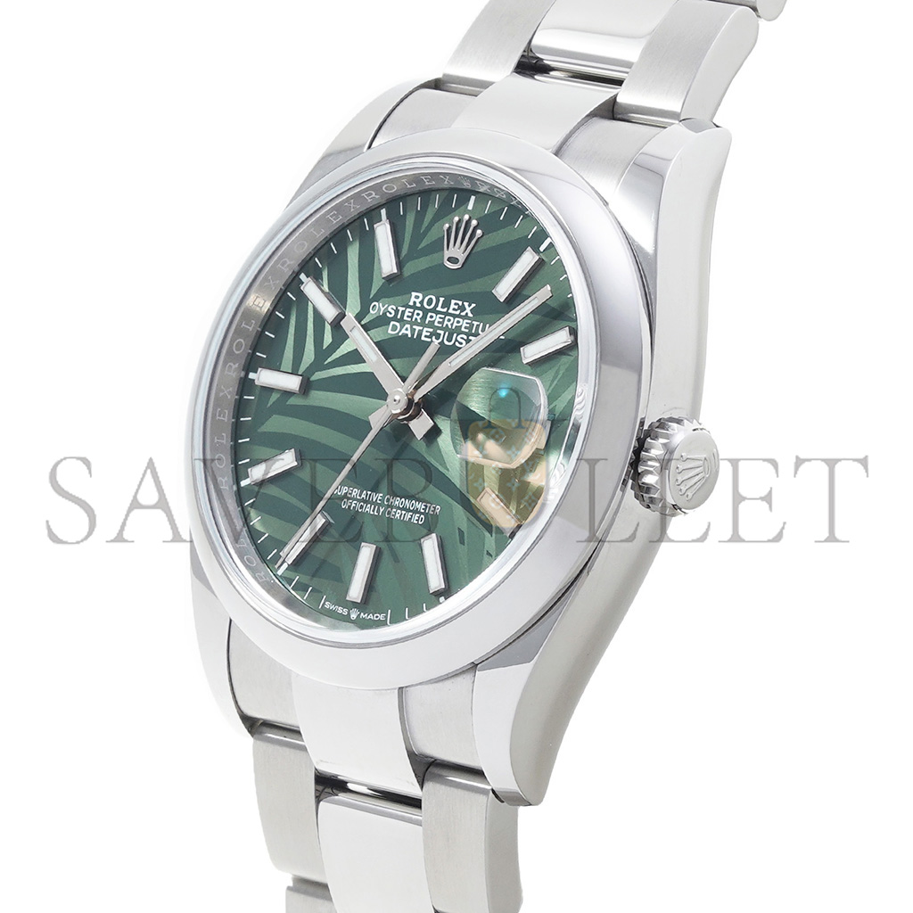 ROLEX DATEJUST OLIVE GREEN PALM PATTERN WATCH 126200