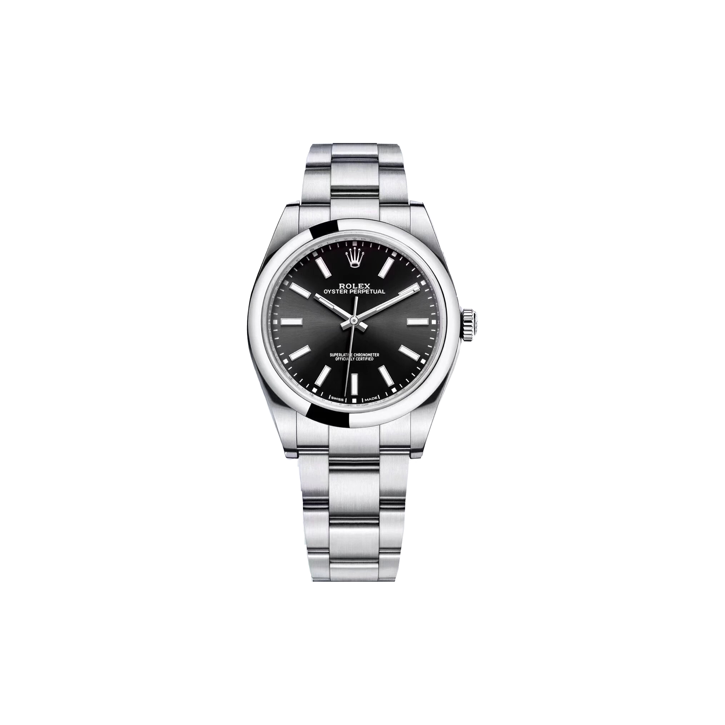 ROLEX OYSTER PERPETUAL SERIES BLACK FACE MECHANICAL 39MM WATCH 114300-0005