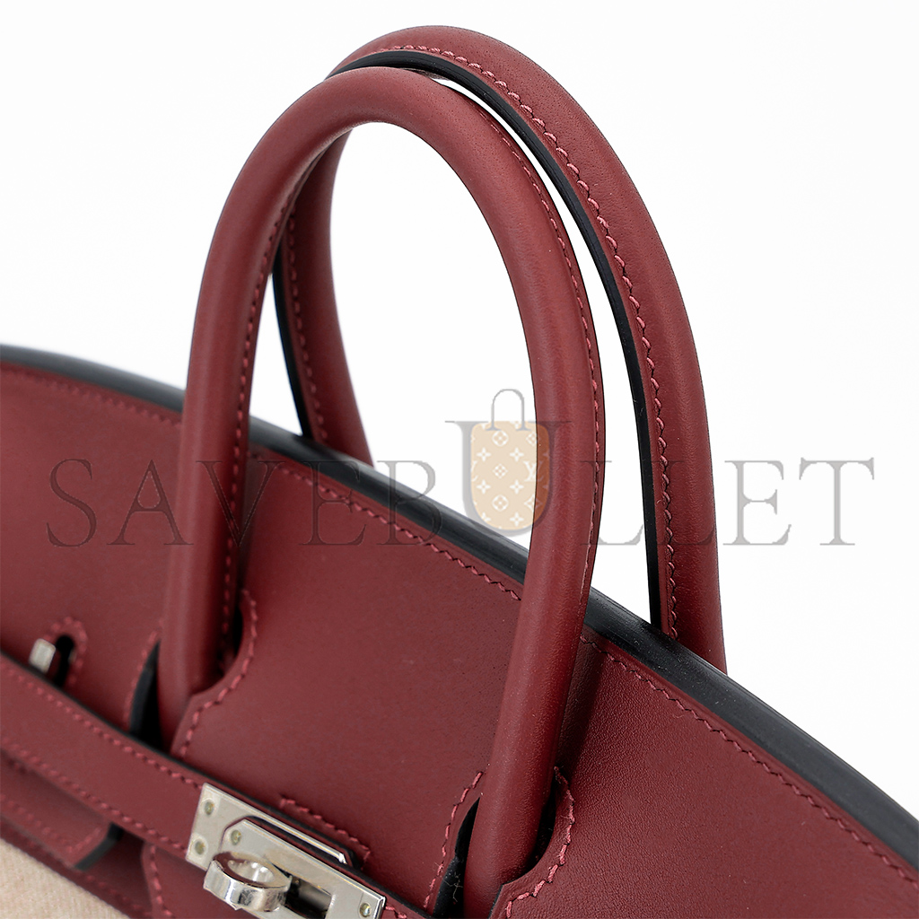 HERMES BIRKIN 25 LEATHER CANVAS SILVER BUCKLE BAG 6192171144 (25*20*13cm)