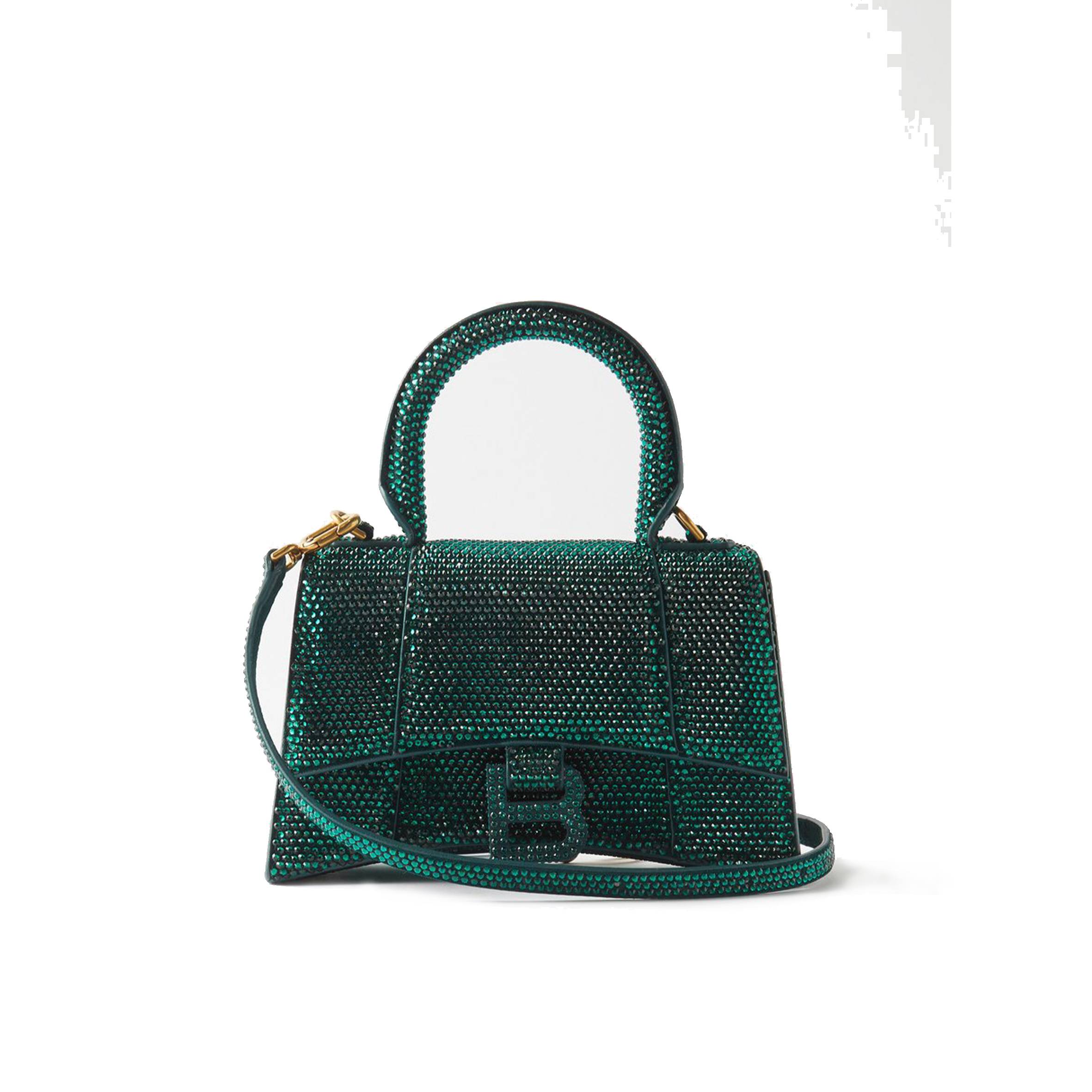 BALENCIAGA GREEN HOURGLASS XS CRYSTAL-EMBELLISHED CROSS-BODY BAG MATCHESFASHION US (19*12.1*7.6cm)