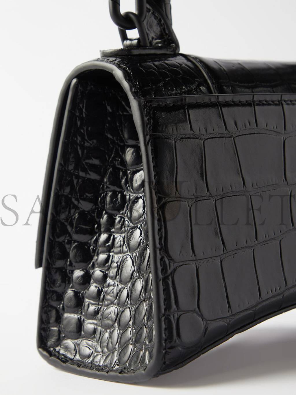 BALENCIAGA BLACK HOURGLASS XS  CROCODILE-EFFECT LEATHER BAG  MATCHESFASHION US (19*12*6.6cm)