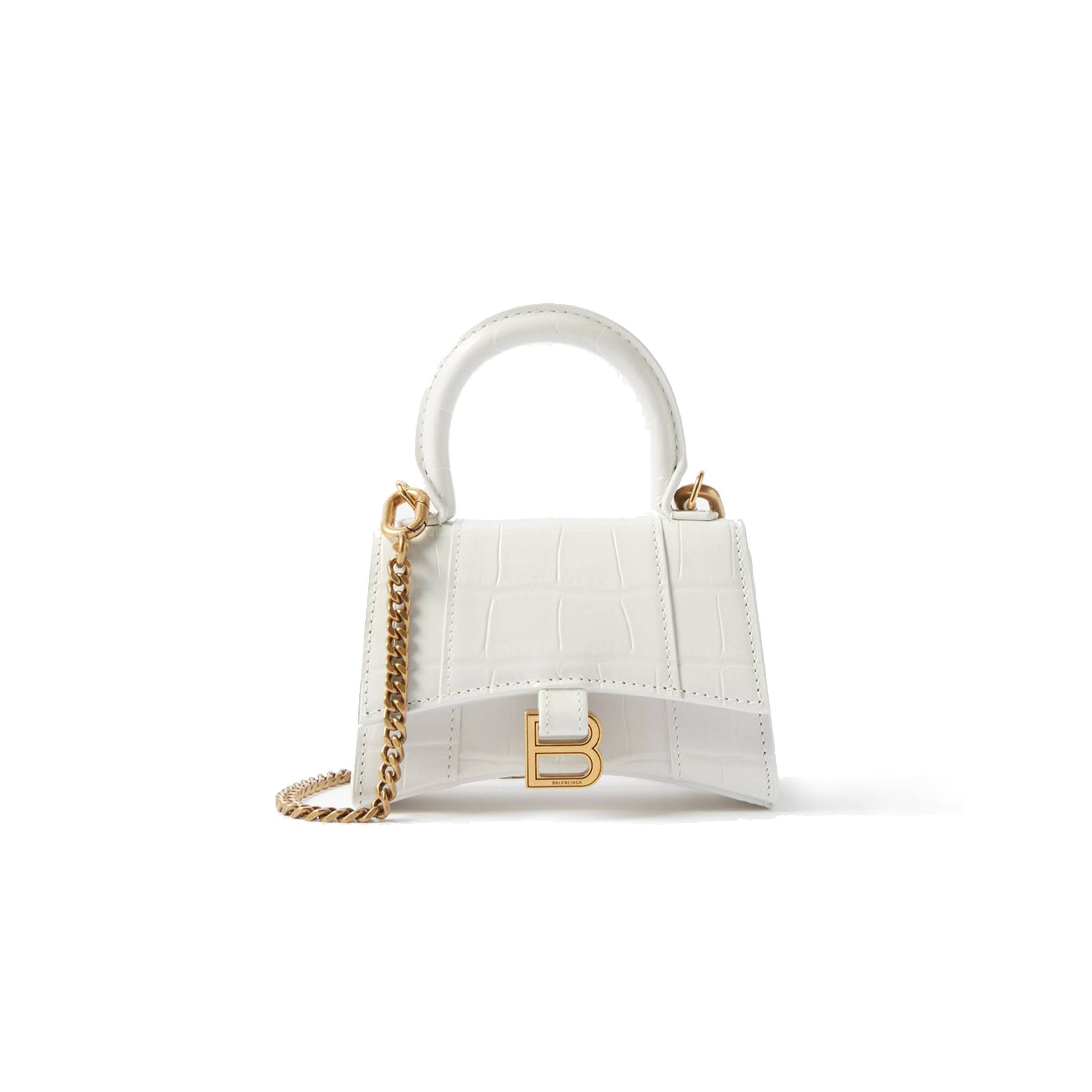 BALENCIAGA WHITE HOURGLASS MINI CROCODILE-EFFECT CROSS-BODY BAG MATCHESFASHION US (12*8*4.6cm)