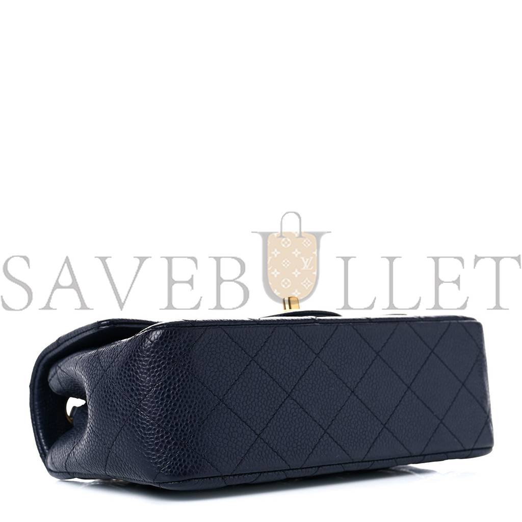 CHANEL CAVIAR QUILTED MINI RECTANGULAR FLAP NAVY GOLD HARDWARE (20.3*12.7*6.4cm)