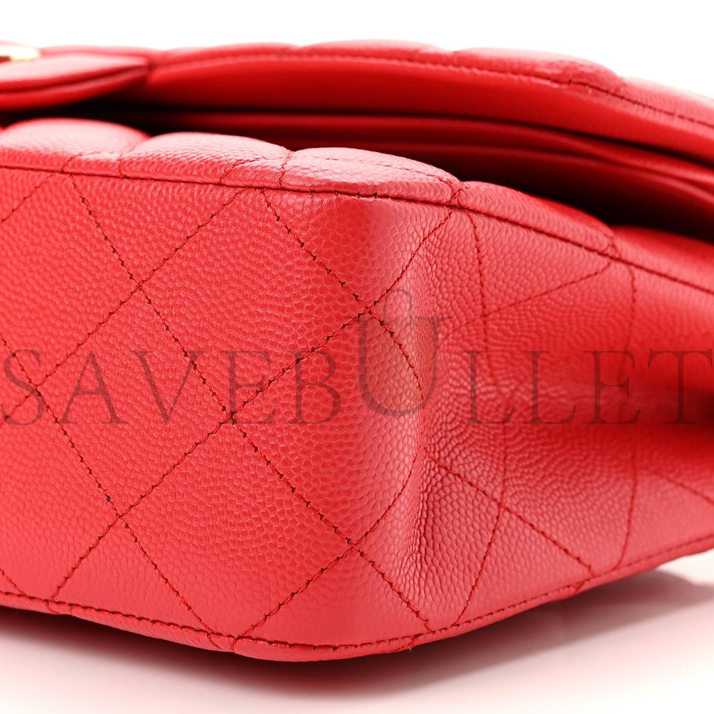 CHANEL CAVIAR QUILTED MEDIUM DOUBLE FLAP RED GOLD HARDWARE (25*17*6cm)