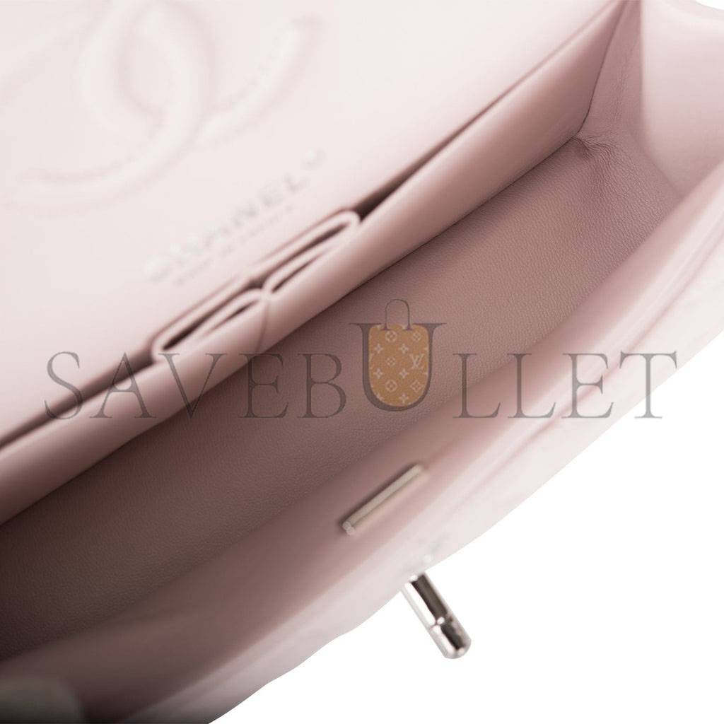 CHANEL SMALL CLASSIC DOUBLE FLAP BAG LIGHT PINK LAMBSKIN SILVER HARDWARE (23*13*6cm)