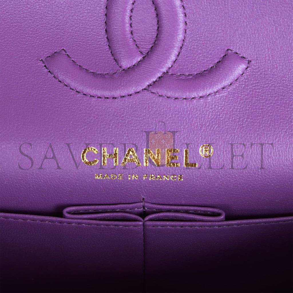 CHANEL SMALL CLASSIC DOUBLE FLAP PURPLE CAVIAR LIGHT GOLD HARDWARE (23*13*6cm)