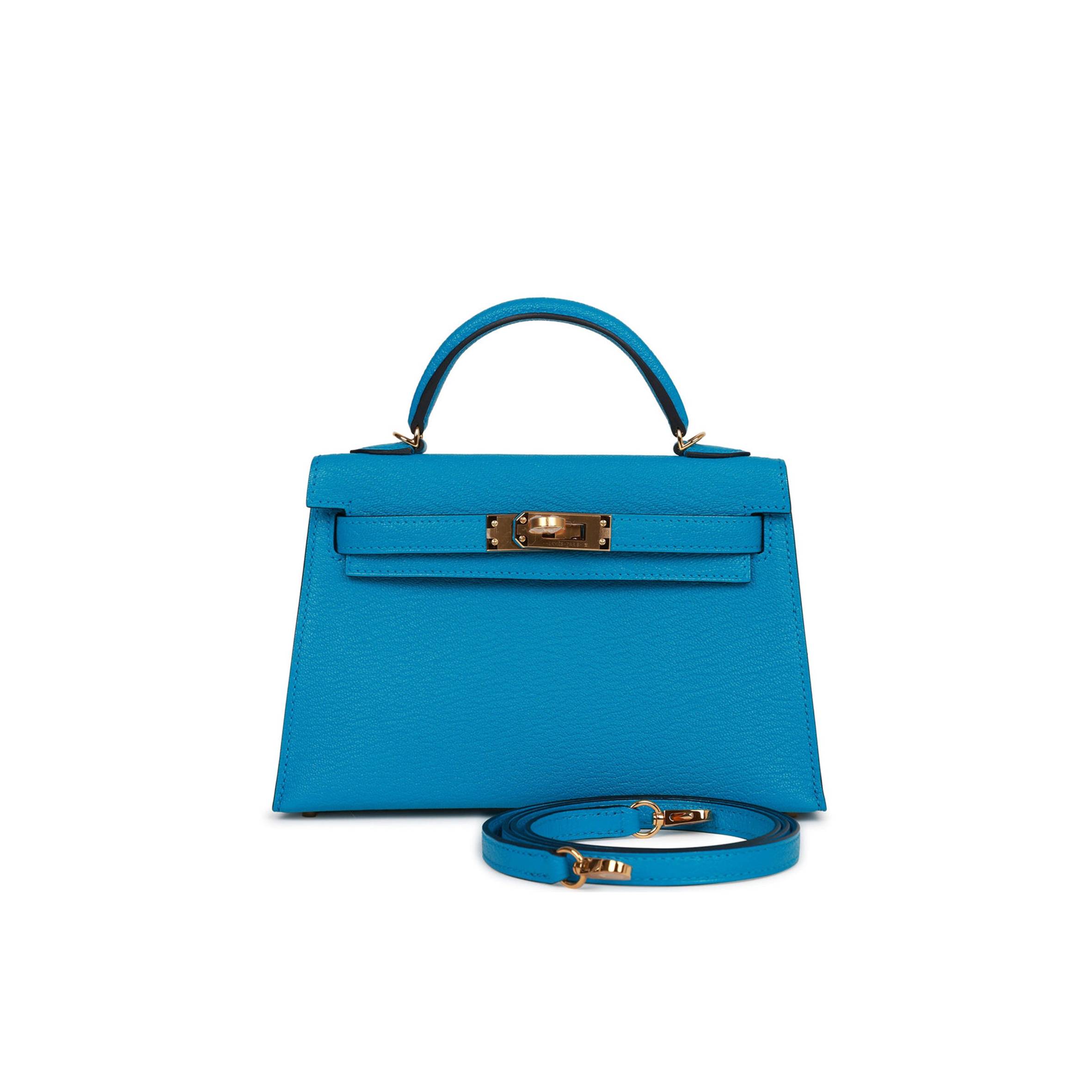 HERMES MINI KELLY SELLIER 20 BLEU FRIDA CHEVRE GOLD HARDWARE (19*12*5.5cm)