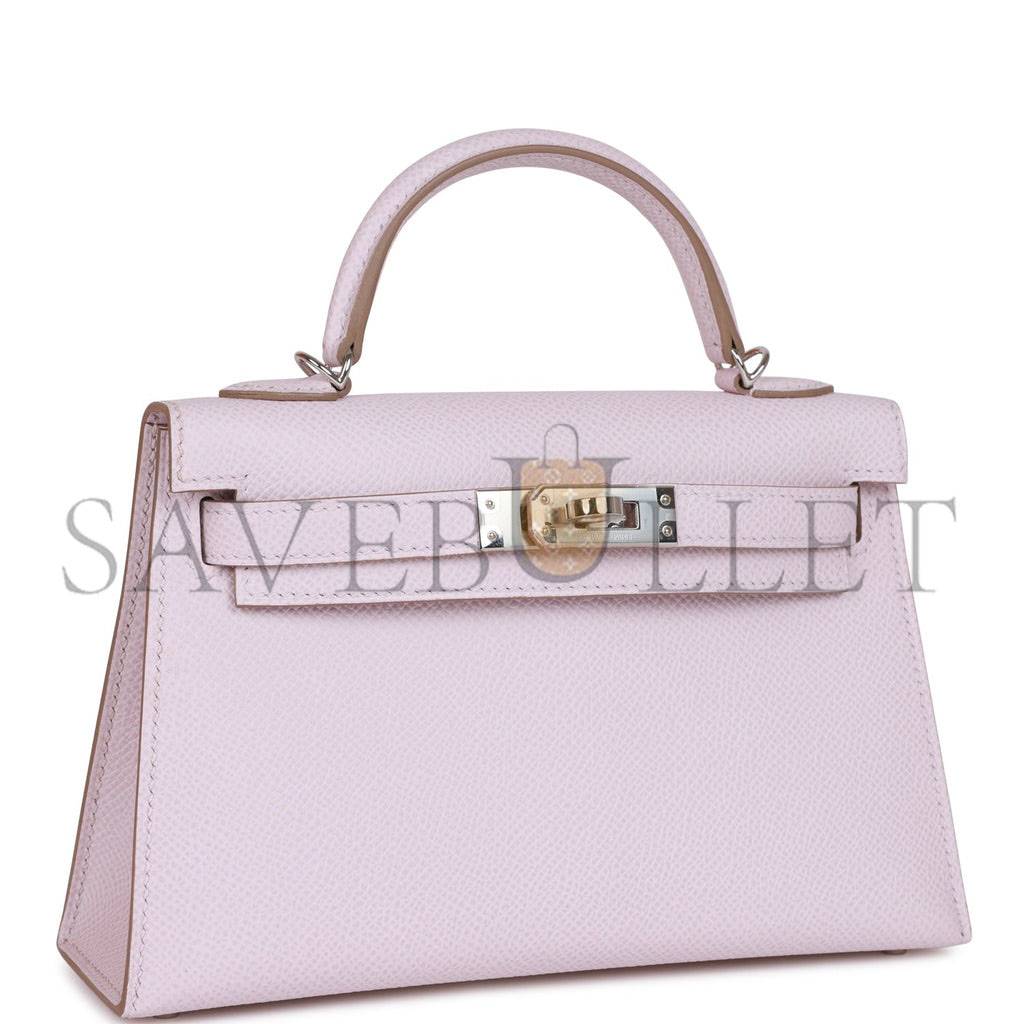 HERMES MINI KELLY SELLIER 20 MAUVE PALE EPSOM PALLADIUM HARDWARE (19*12*5.5cm)