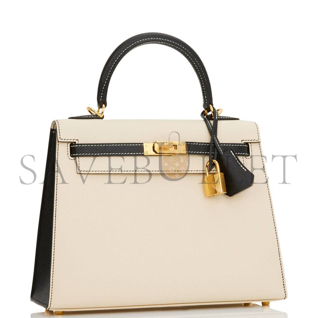 HERMES SPECIAL ORDER (HSS) KELLY SELLIER 25 NATA AND BLACK EPSOM GOLD HARDWARE HANDMADE (25*17*7cm)