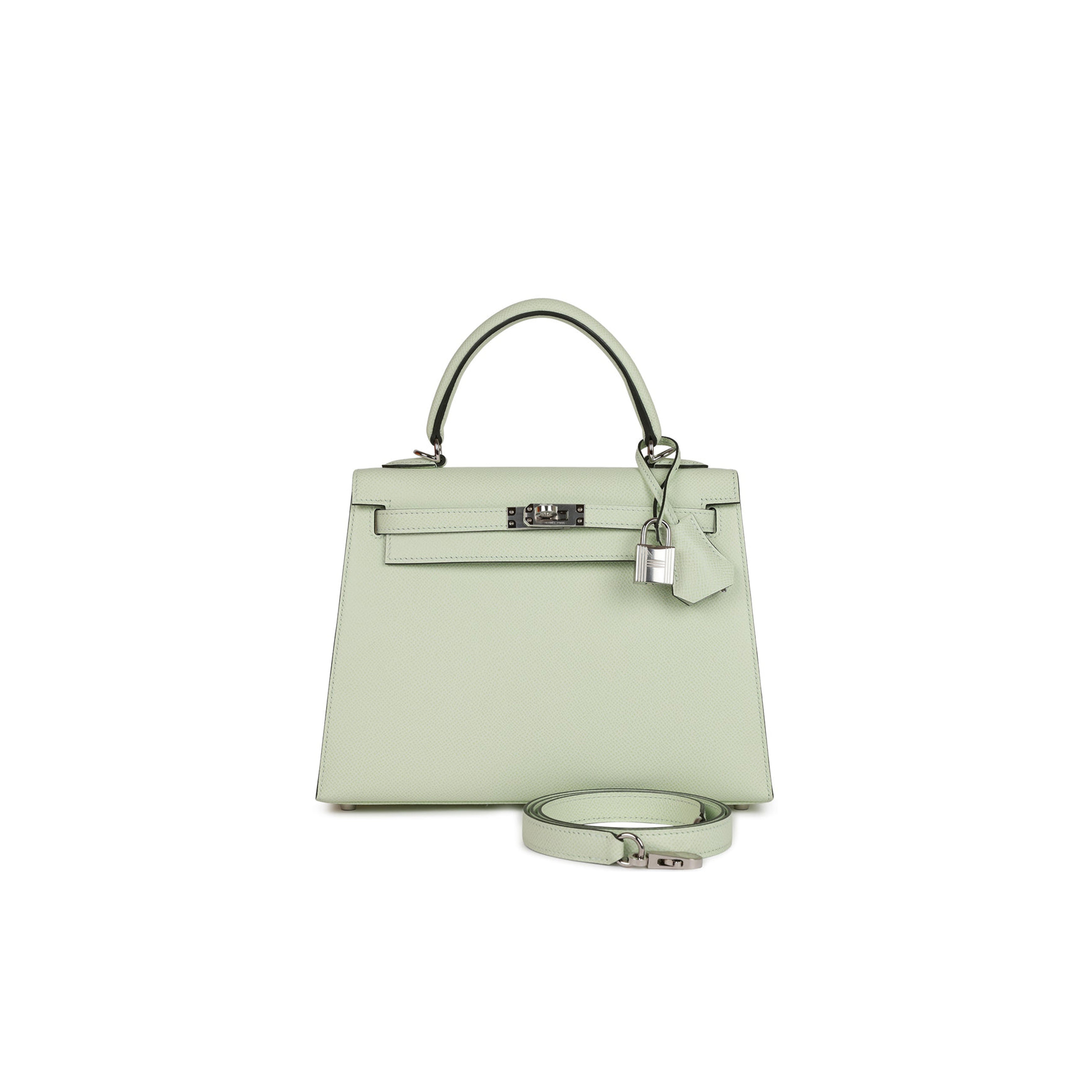 HERMES KELLY SELLIER 25 VERT FIZZ EPSOM PALLADIUM HARDWARE HANDMADE  (25*17*7cm)