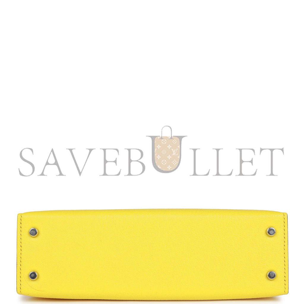 HERMES MINI KELLY SELLIER 20 JAUNE CITRON CHÈVRE PALLADIUM HARDWARE (19*12*5.5cm)