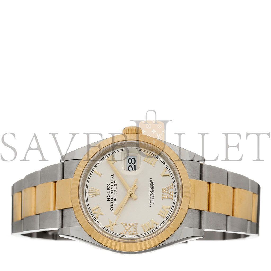 ROLEX STAINLESS STEEL 18K YELLOW GOLD DIAMOND 36MM OYSTER PERPETUAL DATEJUST WATCH SILVER ROMAN 126233