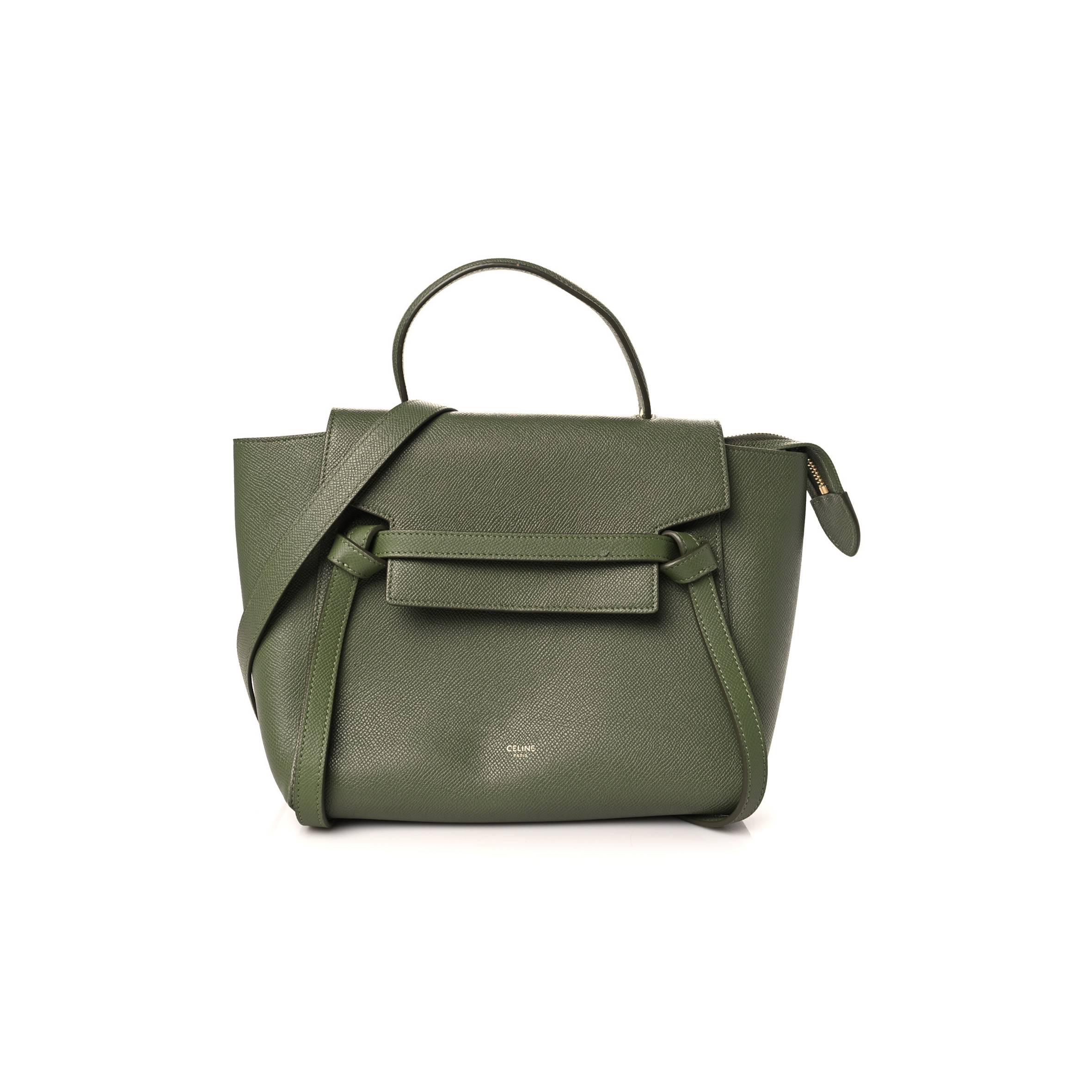 CELINE GRAINED CALFSKIN MICRO BELT BAG ARMY GREEN (23*22*13cm)