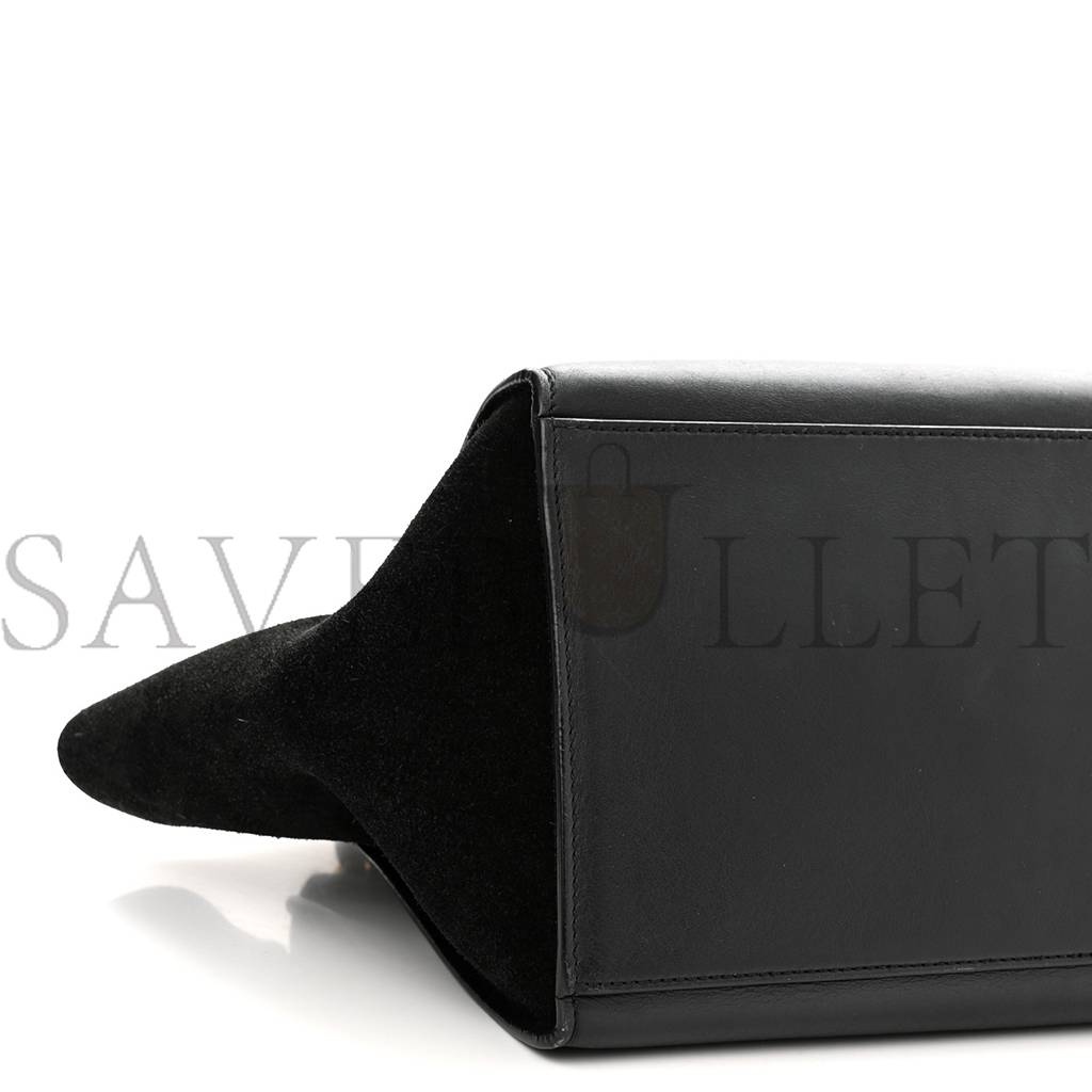 CELINE CROCODILE EMBOSSED CALFSKIN SUEDE MEDIUM TRAPEZE BLACK (30*25*18cm)