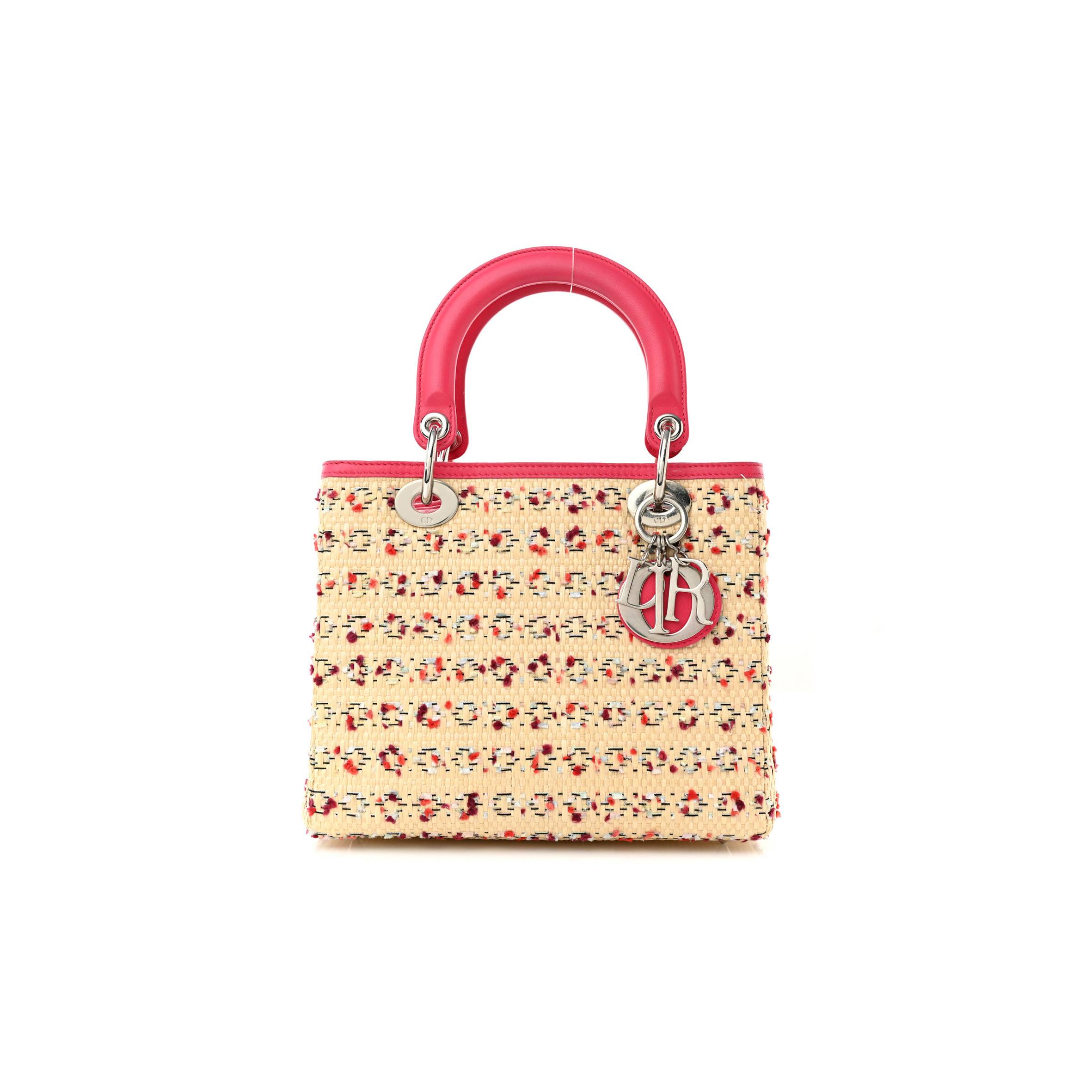 DIOR RAFFIA TWEED MEDIUM LADY DIOR PINK BEIGE (24*20*12.1cm)