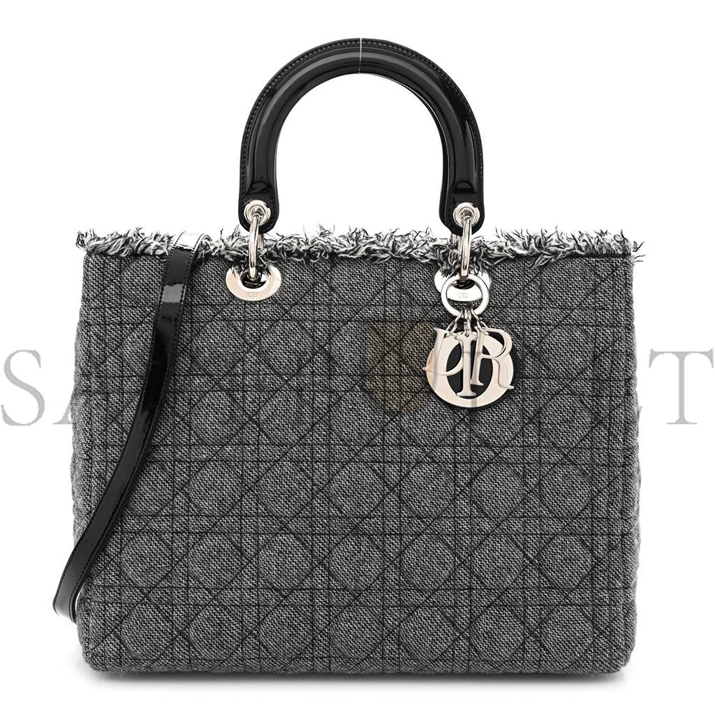 DIOR TWEED CANNAGE LARGE LADY DIOR BLACK (32*25*11.4cm)