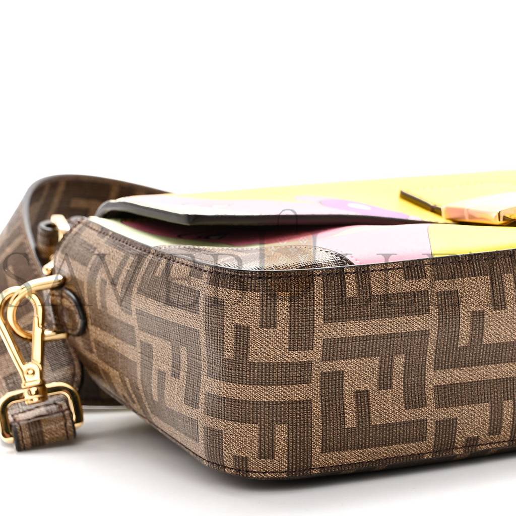 FENDI GLAZED FABRIC FF 1974 HAIRDO GIRLS INLAY BAGUETTE MOGANO PANNA MULTICOLOR (27*15*6cm)