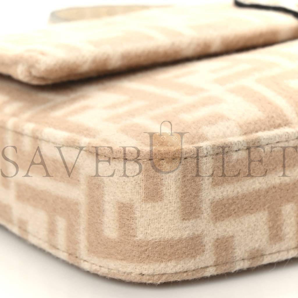 FENDI WOOL CUOIO ROMANO SELLERIA FF 1974 BAGUETTE 1997 BEIGE CAMMELLO CAMELIA (27*15*6cm)