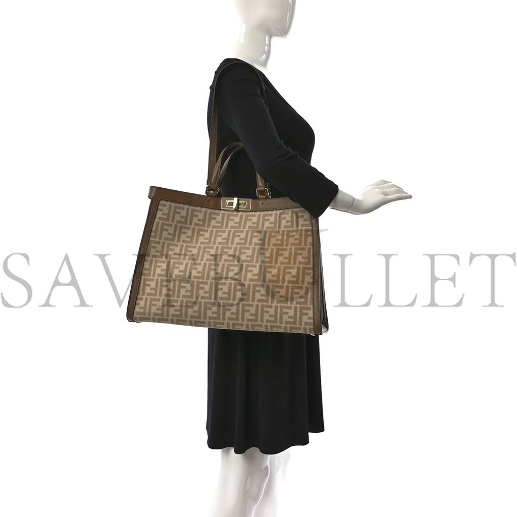 FENDI WOOL VITELLO KING SETA FF 1974 MEDIUM PEEKABOO X-TOTE BEIGE CAMMELLO SAND (41*29*15cm)